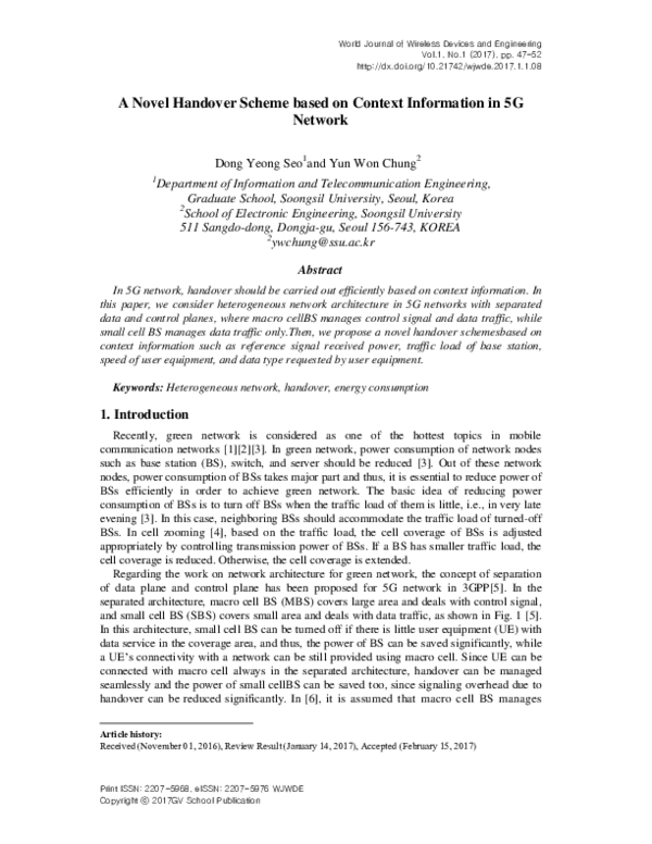 (PDF) A Novel Handover Scheme based on Context Information in 5G Network