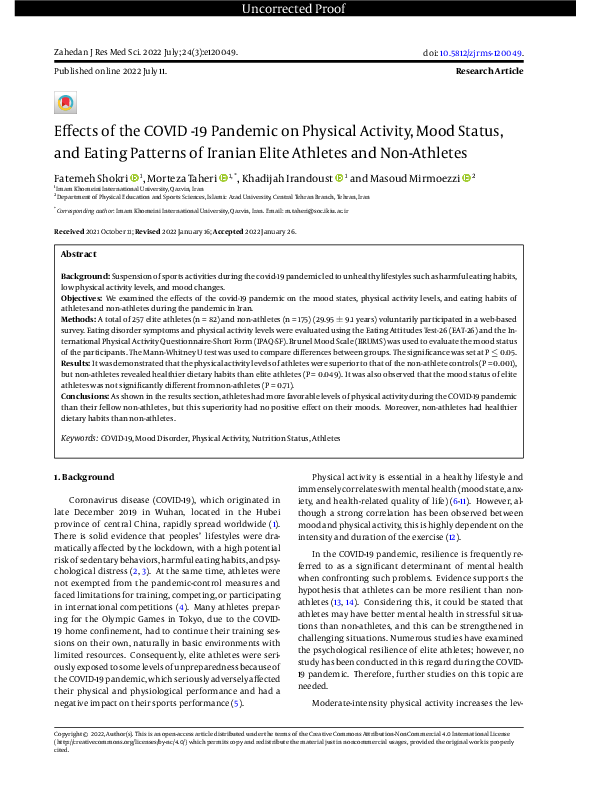 (PDF) Effects of the COVID -19 Pandemic on Physical Activity, Mood ...