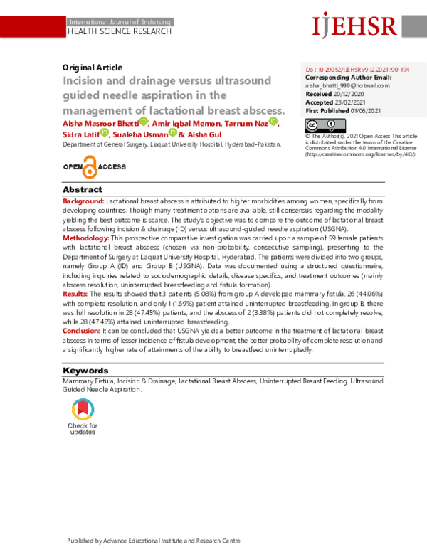 (PDF) Incision and drainage versus ultrasound guided needle aspiration
