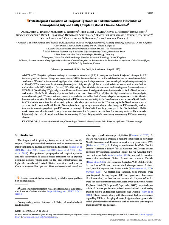 (PDF) Extratropical Transition of Tropical Cyclones in a ...