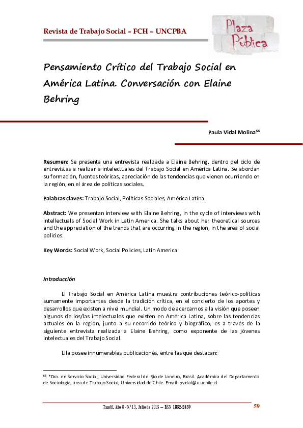 (PDF) Pensamiento Crítico del Trabajo Social en | Elaine Behring ...