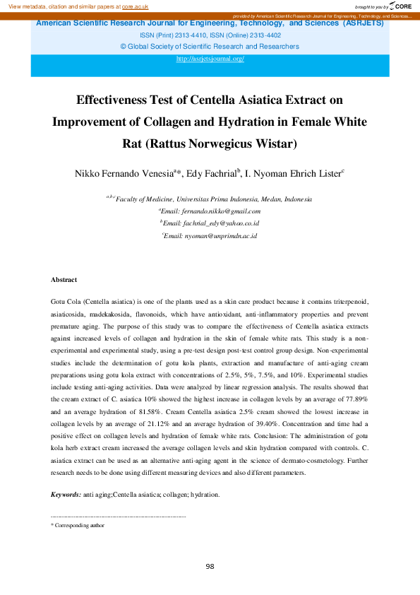 (PDF) Effectiveness Test of Centella Asiatica Extract on Improvement of ...