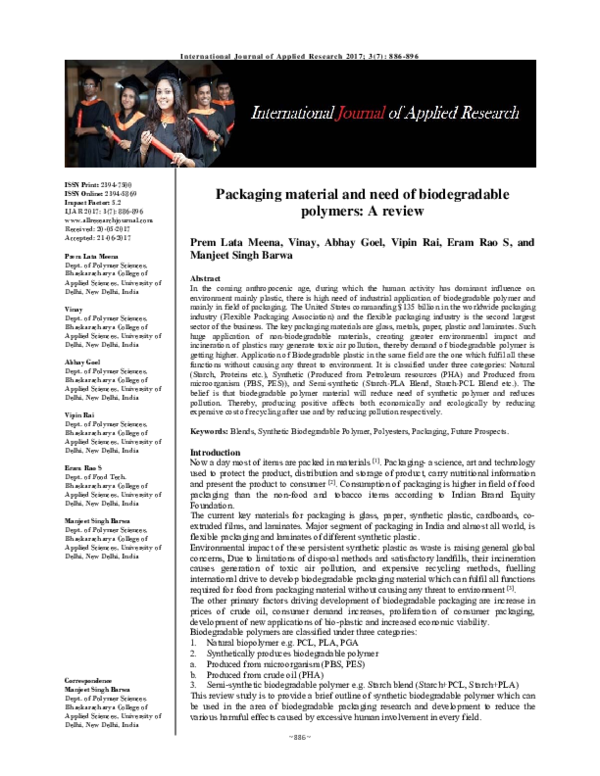 (PDF) Packaging material and need of biodegradable polymers: A review