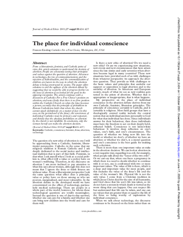 (PDF) The place for individual conscience | Frances Kissling - Academia.edu