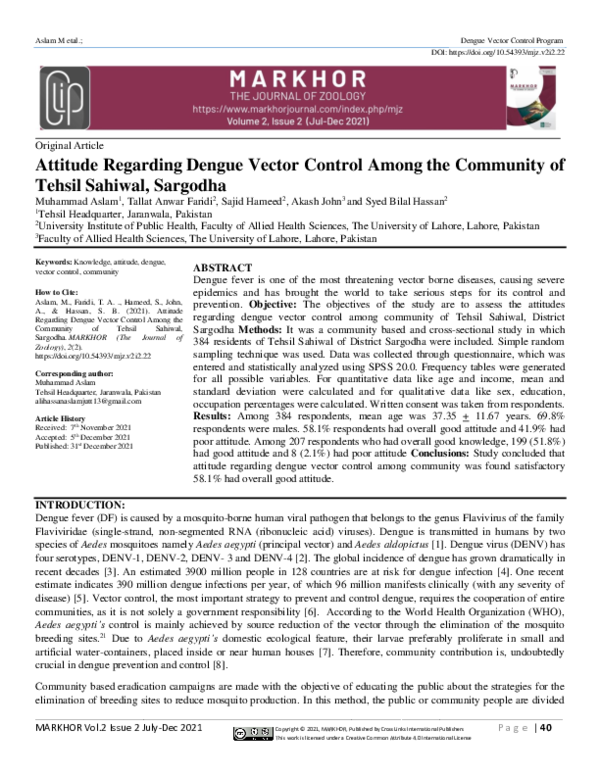 (PDF) Attitude Regarding Dengue Vector Control Among the Community of ...