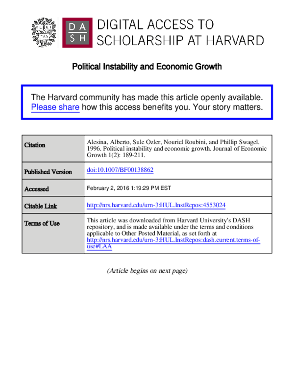(PDF) Political instability and economic growth | P. Swagel - Academia.edu
