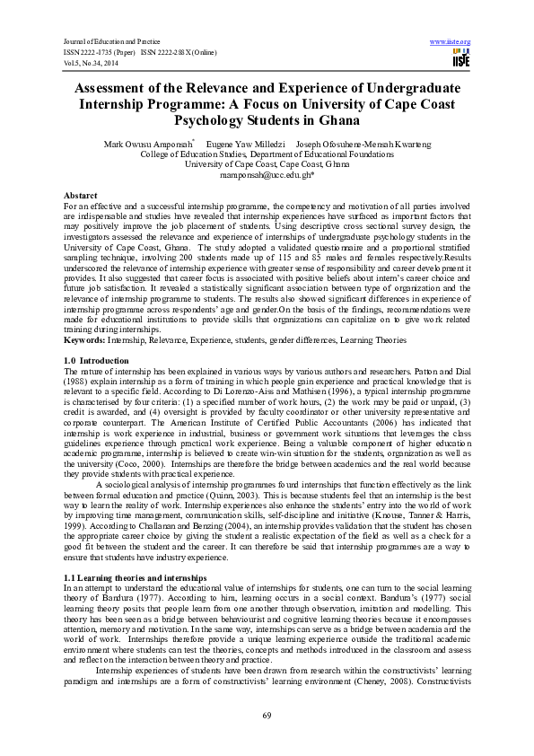 (PDF) Assessment of the Relevance and Experience of Undergraduate