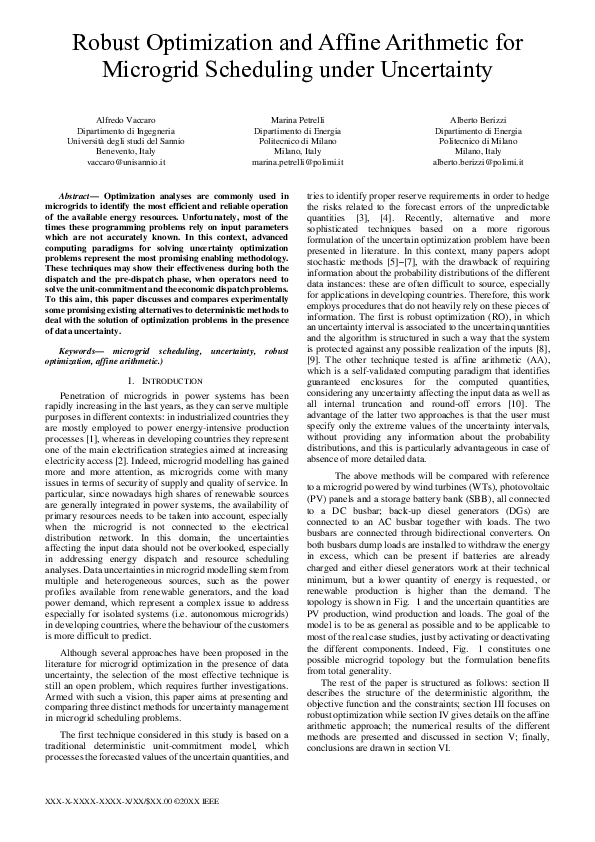 (PDF) Robust Optimization and Affine Arithmetic for Microgrid ...