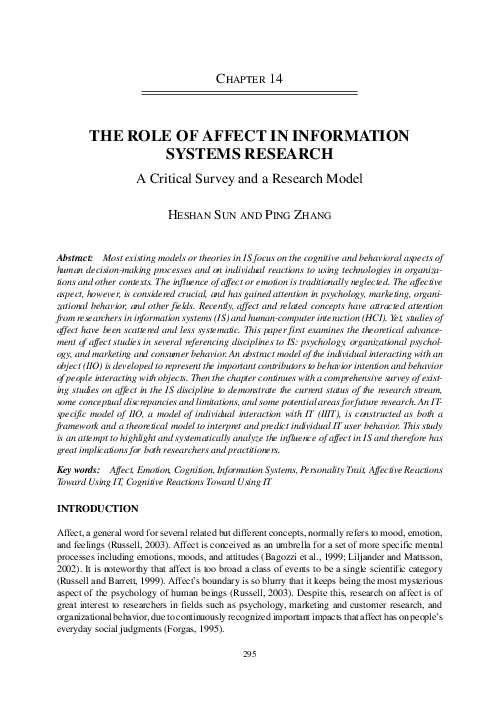 (PDF) The Role of Affect in Information Systems Research