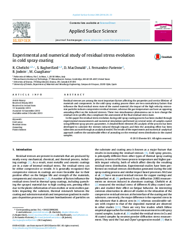 (PDF) Experimental and numerical study of residual stress evolution in ...
