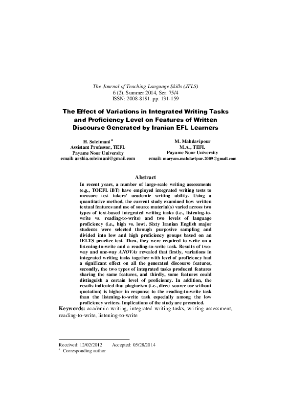 (PDF) The Effect of Variations in Integrated Writing Tasks and ...