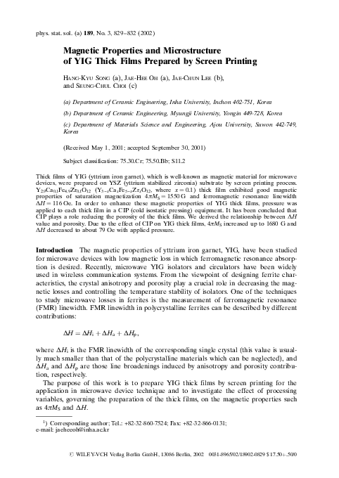 (PDF) Magnetic Properties and Microstructure of YIG Thick Films ...