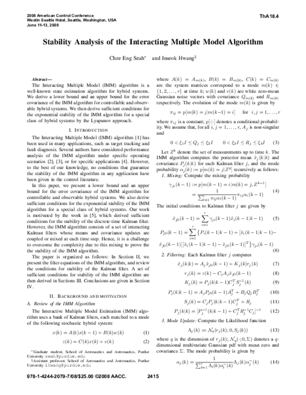 (PDF) Stability analysis of the Interacting Multiple Model algorithm
