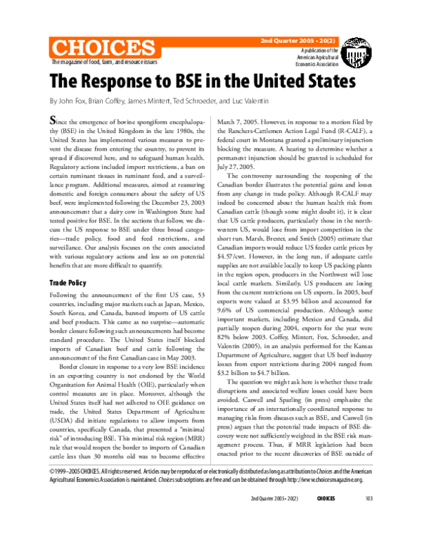 (PDF) The Response to BSE in the United States