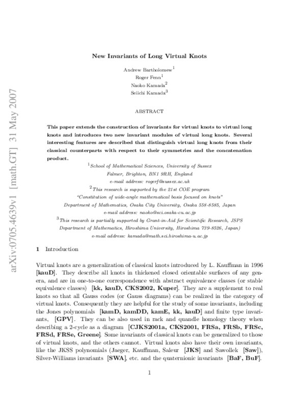 (PDF) New Invariants of Long Virtual Knots