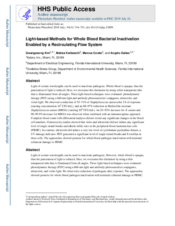 (PDF) Light-based Methods for Whole Blood Bacterial Inactivation ...