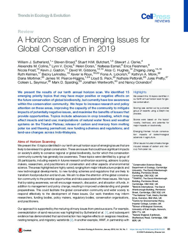 (PDF) A Horizon Scan of Emerging Issues for Global Conservation in 2019