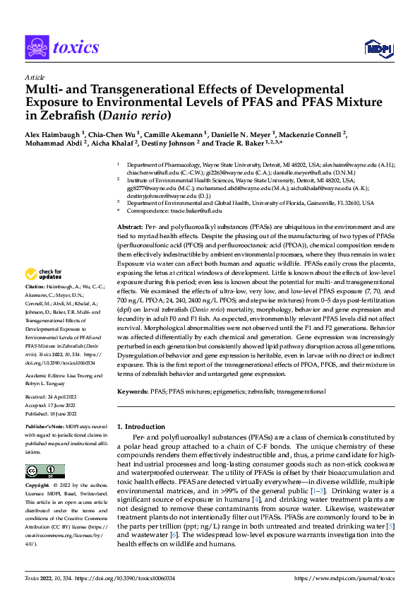(PDF) Multi- and Transgenerational Effects of Developmental Exposure to ...