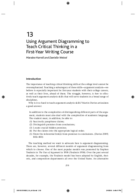 (PDF) Using Argument Diagramming to Teach Critical Thinking in a First ...