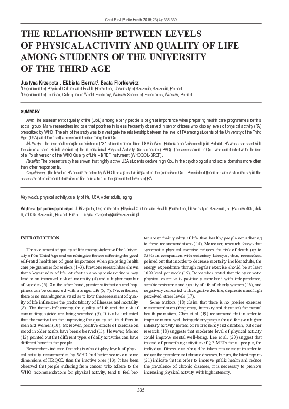(PDF) The Relationship between Levels of Physical Activity and Quality ...