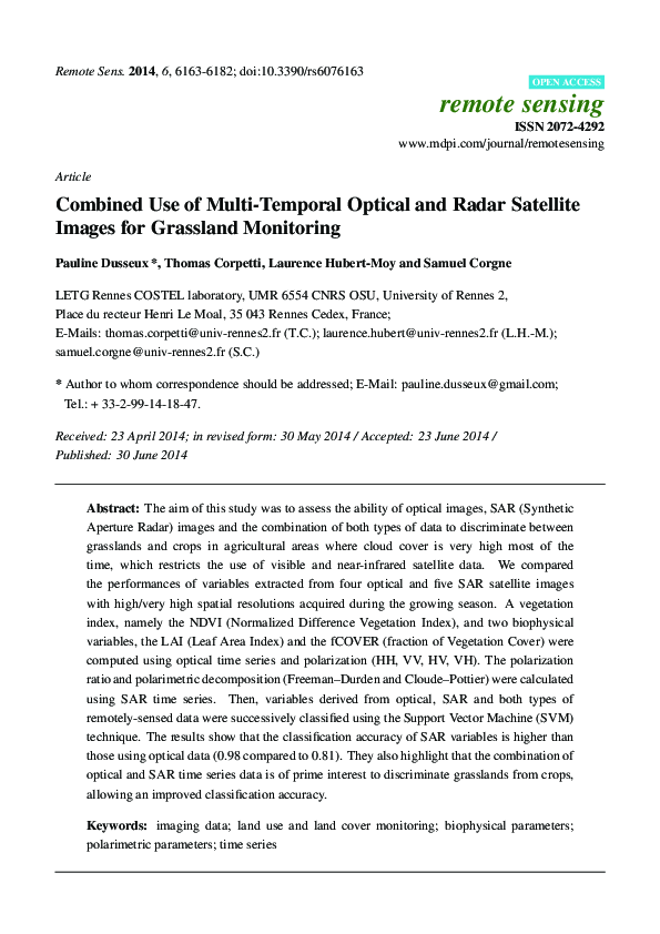 (PDF) Combined Use of Multi-Temporal Optical and Radar Satellite Images ...