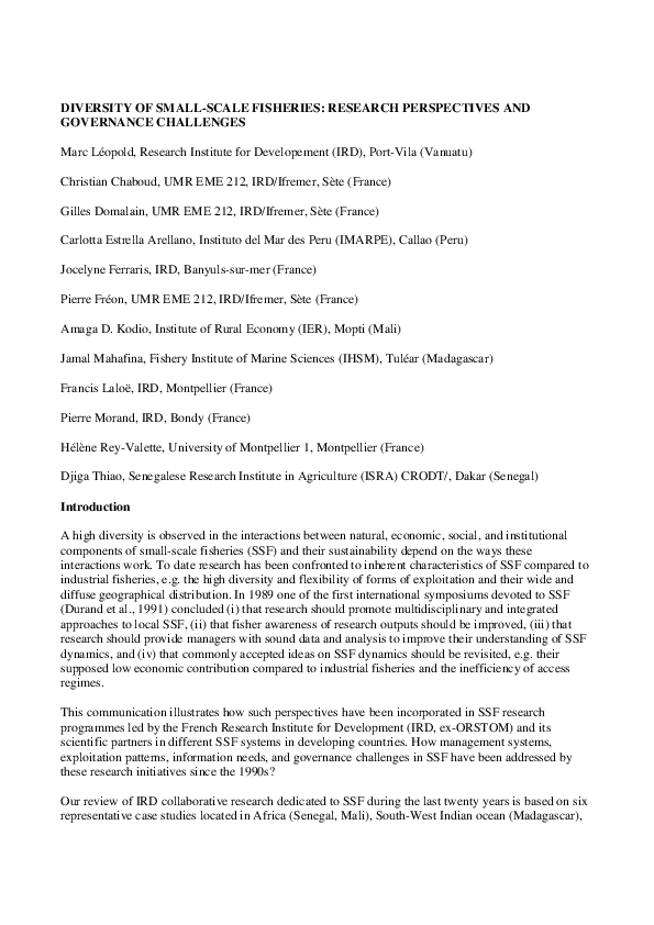 (PDF) Diversity of smallscale fisheries research perspectives and