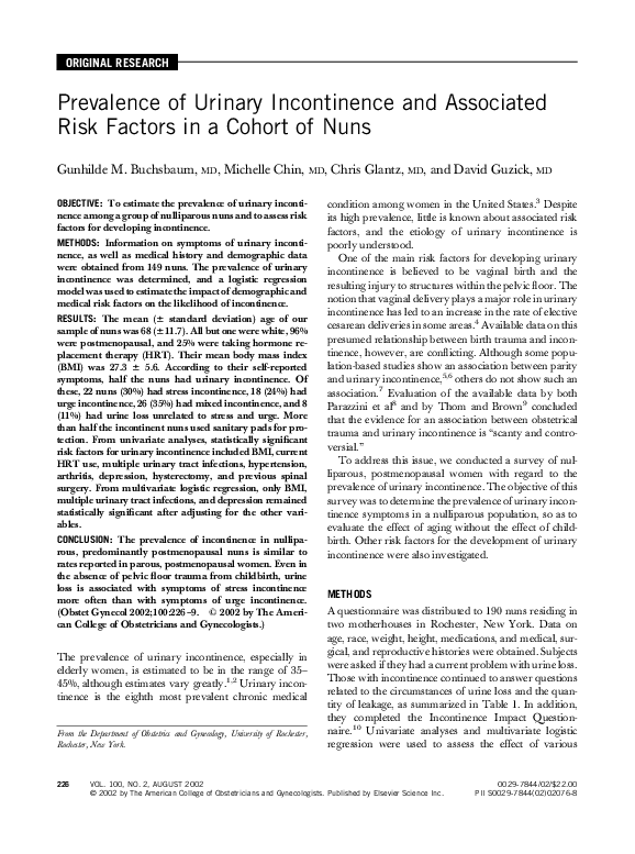 (PDF) Prevalence of urinary incontinence and associated risk factors in ...