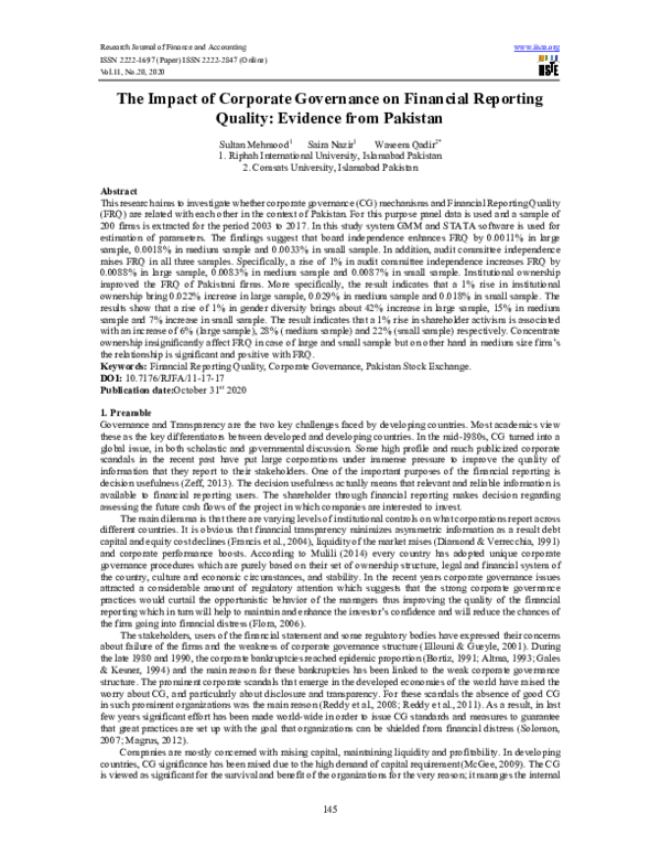 (PDF) The Impact of Corporate Governance on Financial Reporting Quality ...