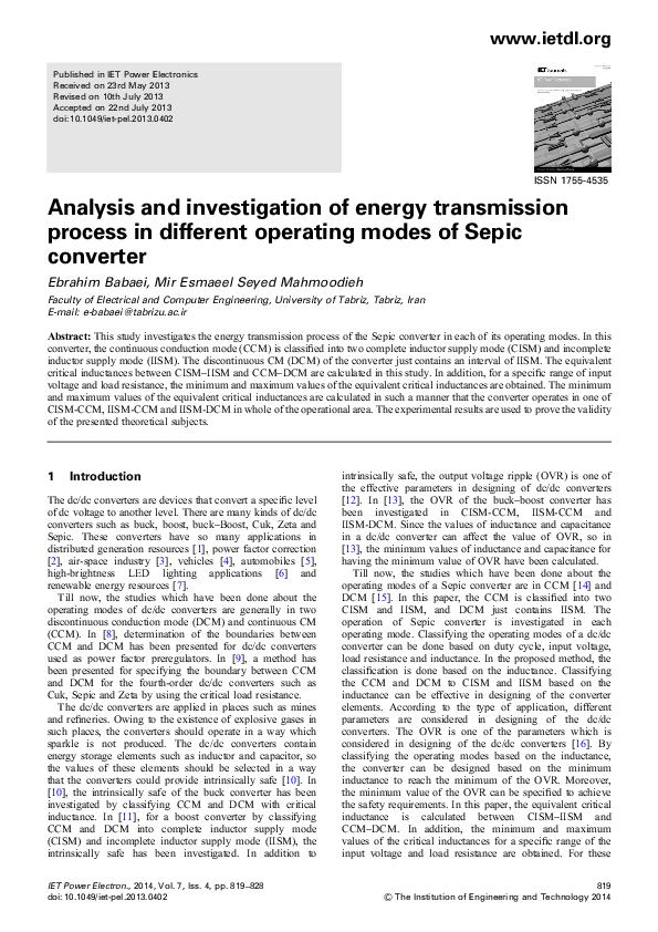 (PDF) Analysis and investigation of energy transmission process in