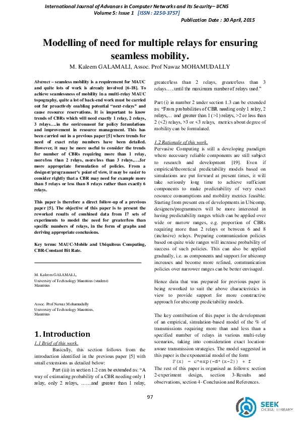(PDF) Modelling of need for multiple relays for ensuring seamless mobility