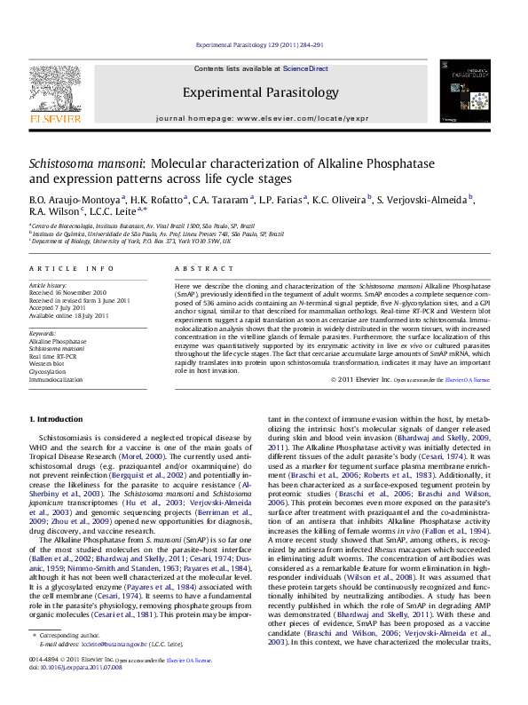 (PDF) Schistosoma mansoni: Molecular characterization of Alkaline ...