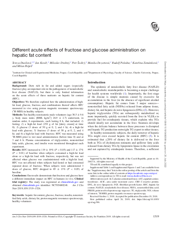 (PDF) Different acute effects of fructose and glucose administration on ...