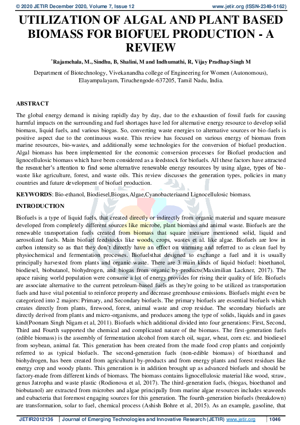 (PDF) Utilization of Algal and Plant Based Biomass for Biofuel ...
