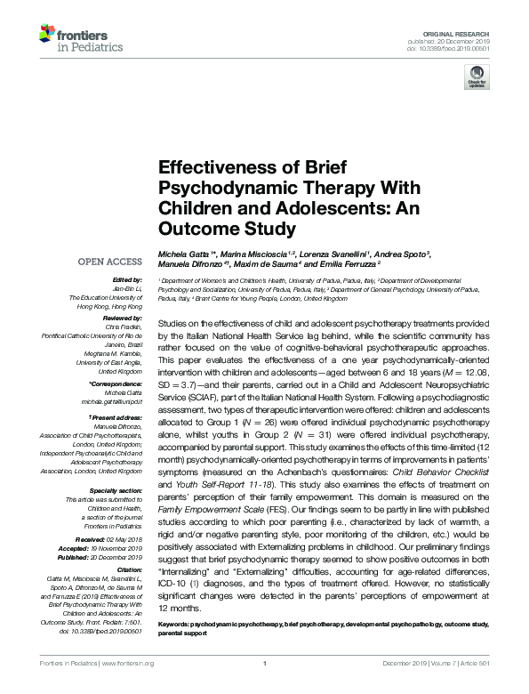 (PDF) Effectiveness of Brief Psychodynamic Therapy With Children and