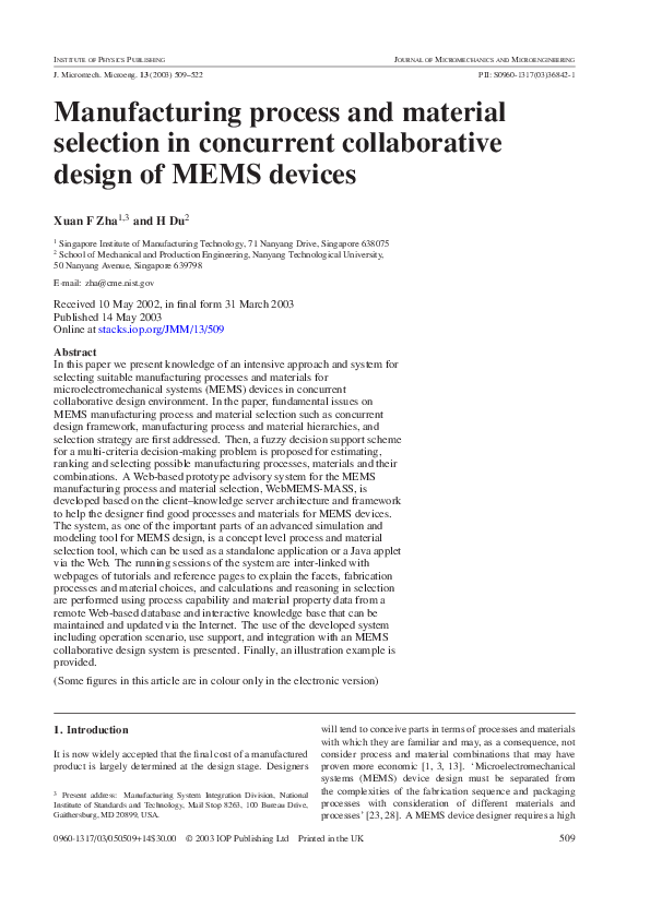 (PDF) Manufacturing process and material selection in concurrent ...