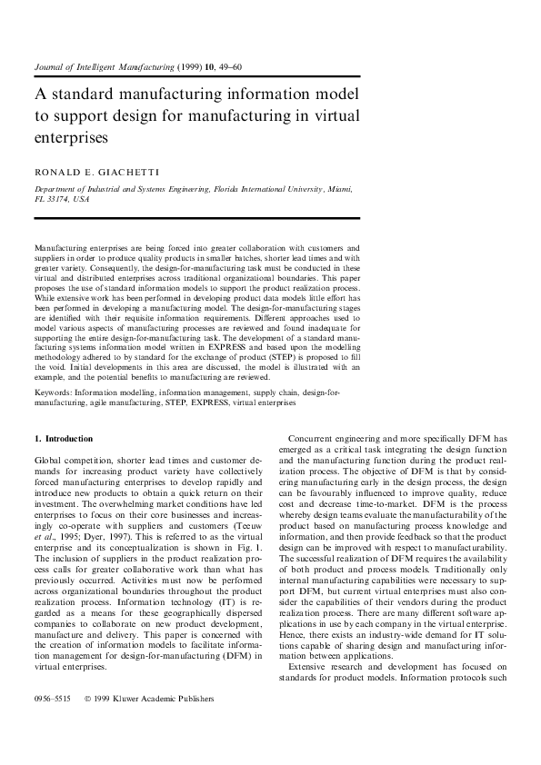 (PDF) A standard manufacturing information model to support design for ...