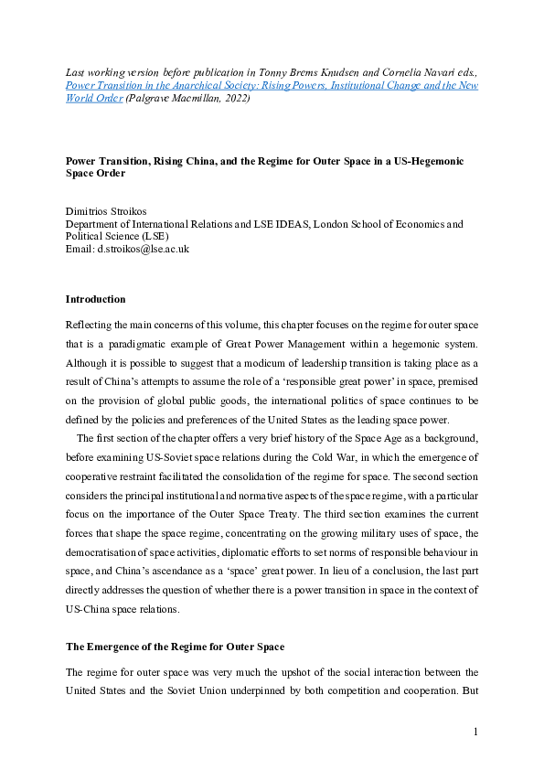 (PDF) Power Transition, Rising China, and the Regime for Outer Space in ...
