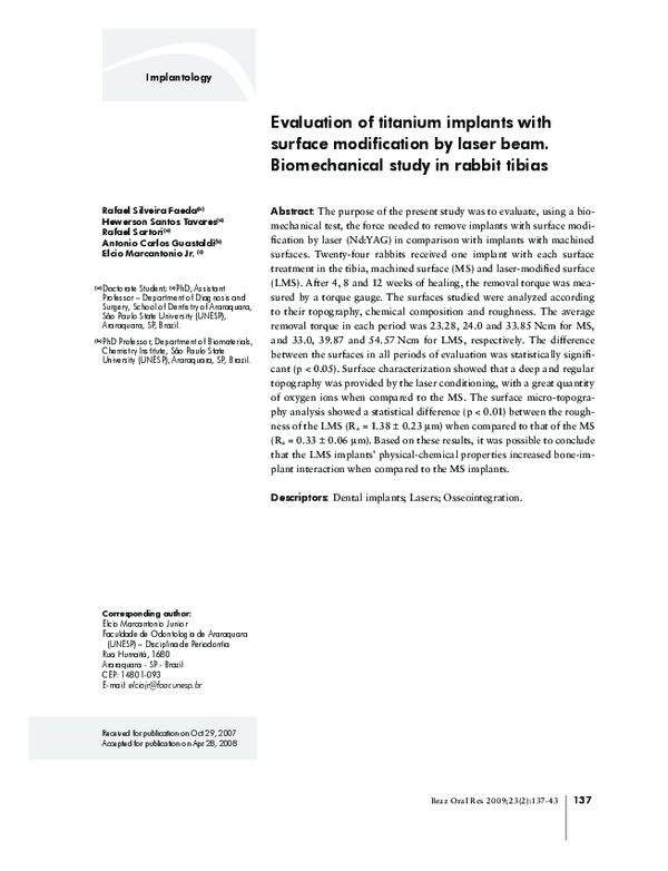 (PDF) Evaluation of titanium implants with surface modification by ...