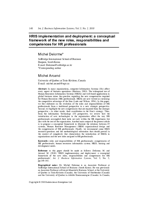 (PDF) HRIS implementation and deployment: a conceptual framework of the ...