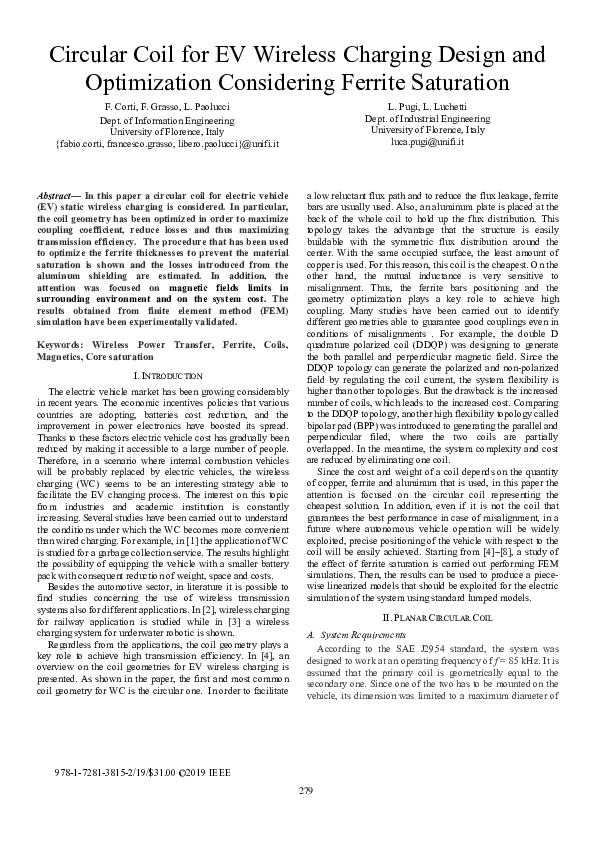 (PDF) Circular Coil for EV Wireless Charging Design and Optimization ...