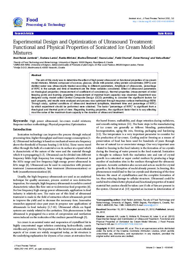(PDF) Experimental Design and Optimization of Ultrasound Treatment ...