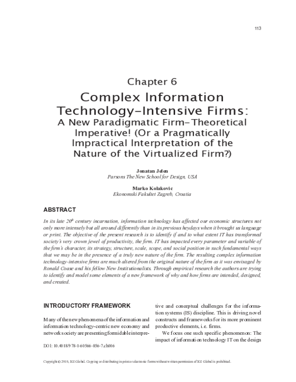 (PDF) Complex Information Technology-Intensive Firms
