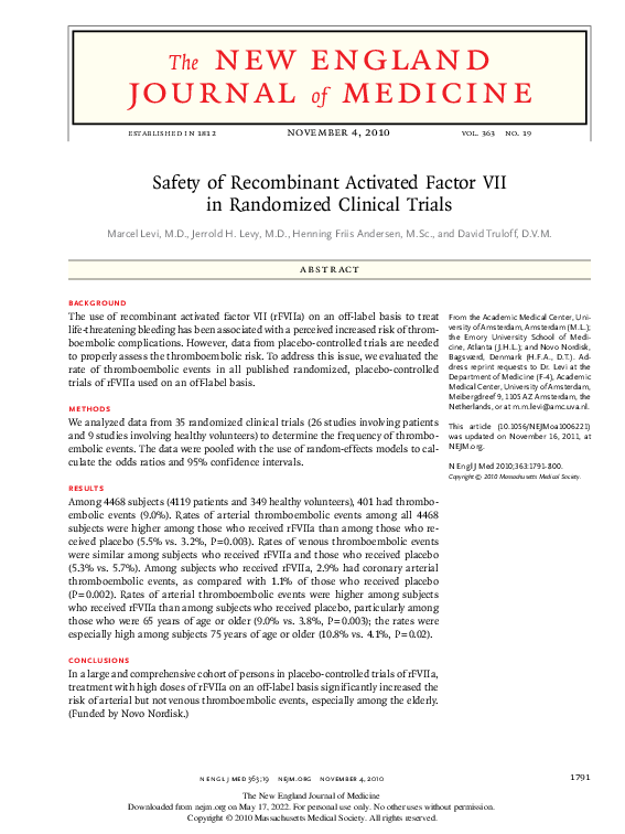 (PDF) Safety of Recombinant Activated Factor VII in Randomized Clinical ...