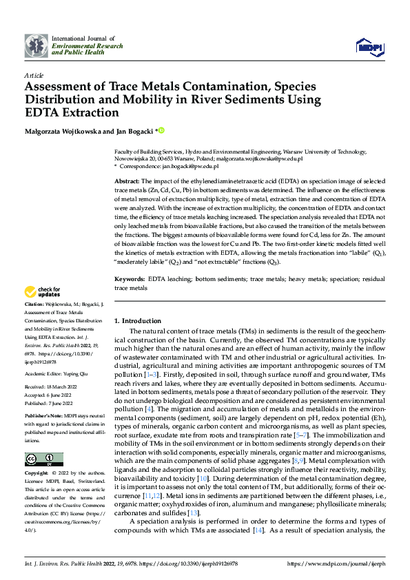 (PDF) Assessment of Trace Metals Contamination, Species Distribution