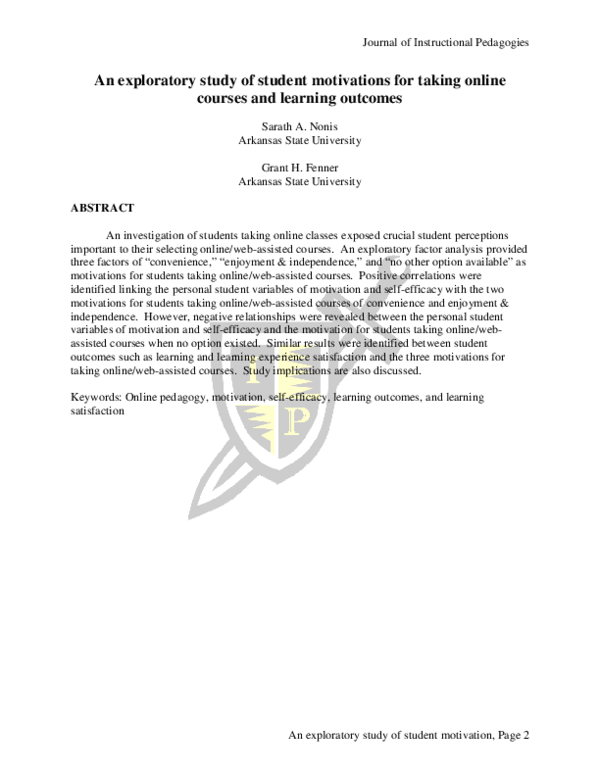 (PDF) An exploratory study of student motivations for taking online ...