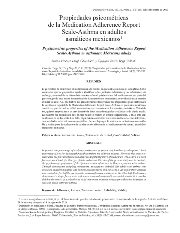 (PDF) Propiedades psicométricas de la Medication Adherence Report Scale ...