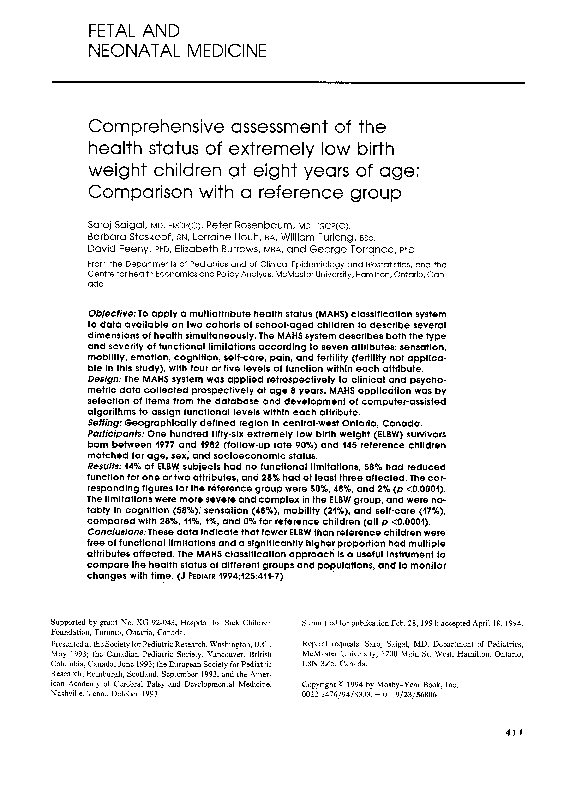 (PDF) Comprehensive assessment of the health status of extremely low ...