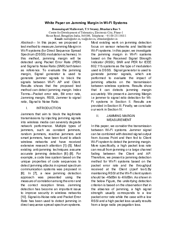 (PDF) White Paper on Jamming Margin in Wi-Fi Systems