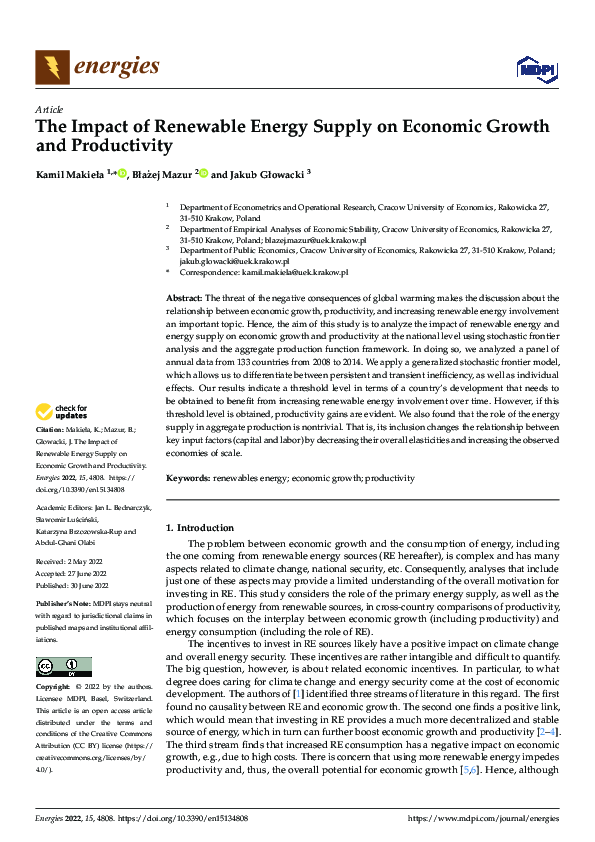 (PDF) The Impact of Renewable Energy Supply on Economic Growth and ...