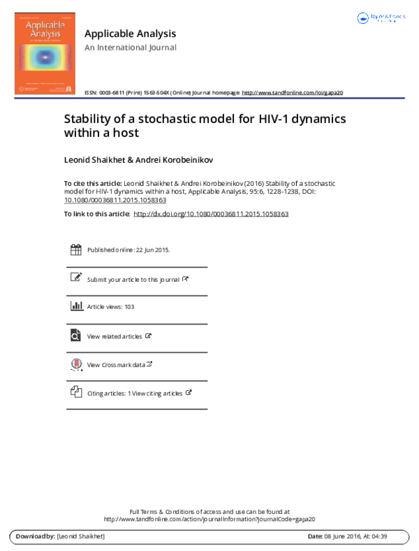 (PDF) Stability of a stochastic model for HIV-1 dynamics within a host